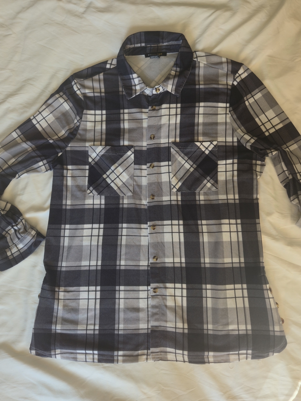 Robert Louis Women's Black & Gray Plaid Button-Down Shirt SIZE XL.